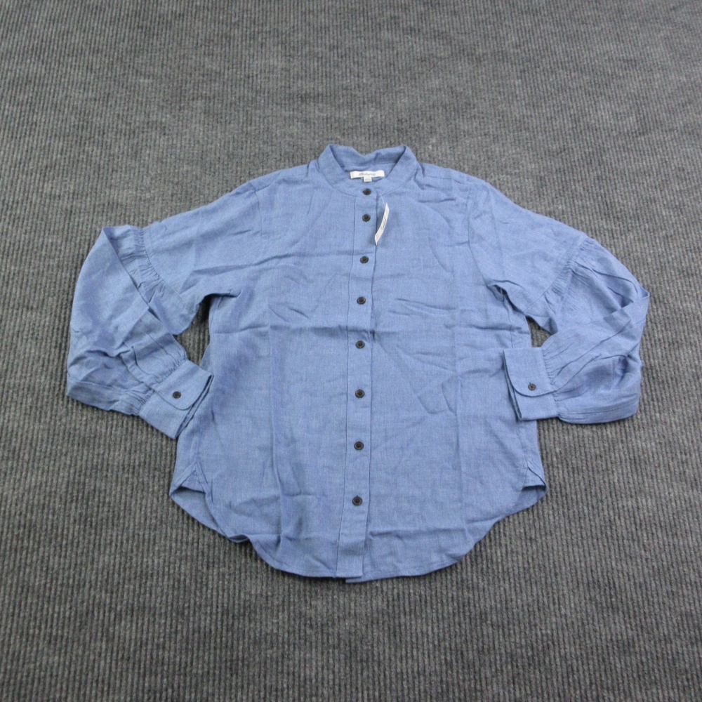 Madewell Button-Up Shirt Womens 2XS Blue Chambray Puff Sleeve Band Collar NWT